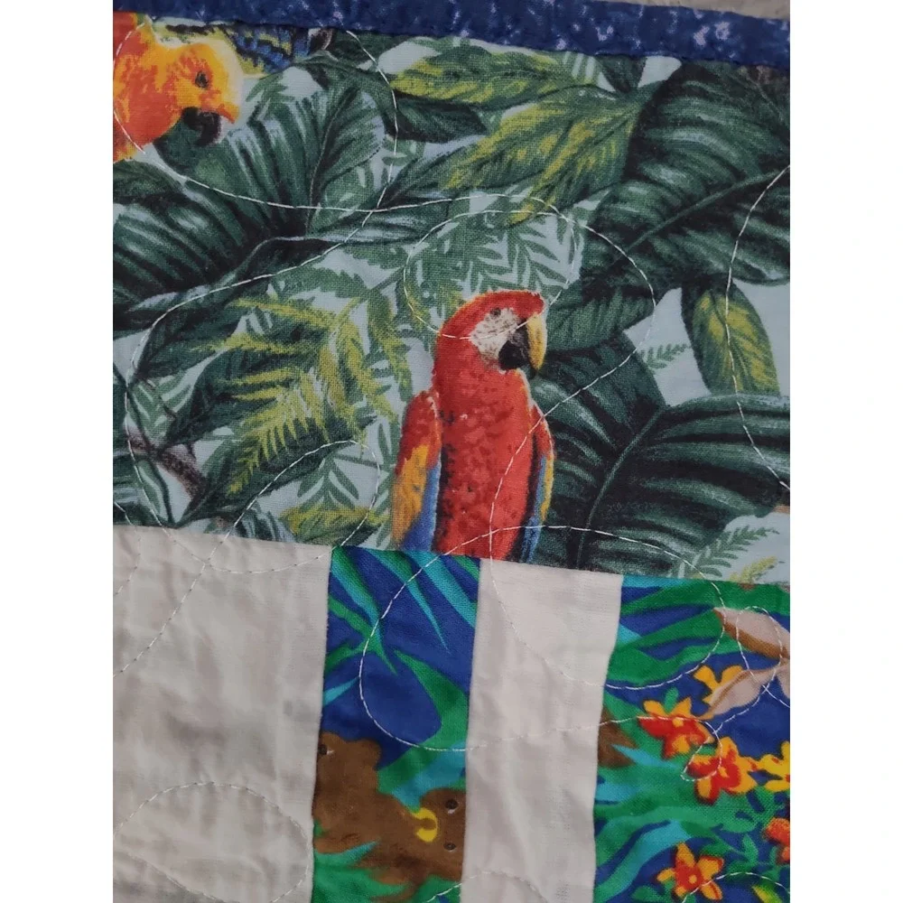 Handmade Baby Quilt Reversible Parrots and Sesame Street 36X49‎